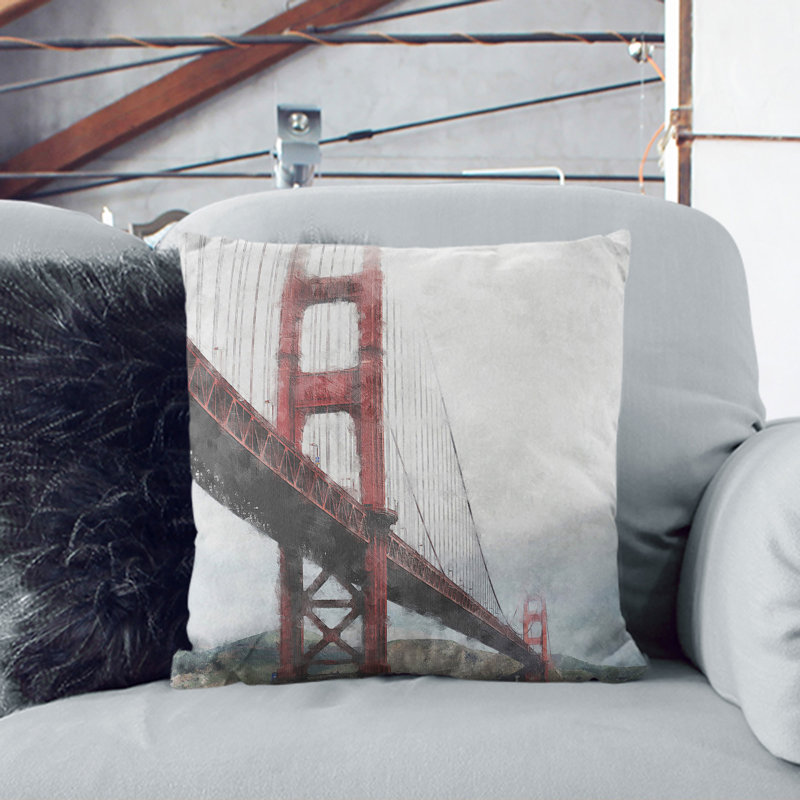 Golden Gate Bridge Vol.4 Painting Square Throw Cushion, 40cm H x 40cm W x 15cm D