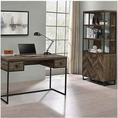 Rustic Oak Herringbone 2-Door Bookcase