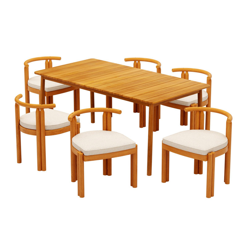 Ensemble de salle à manger 7 pièces, 1 table de salle à manger et 6 chaises de salle à manger sans accoudoirs pour l'extérieur