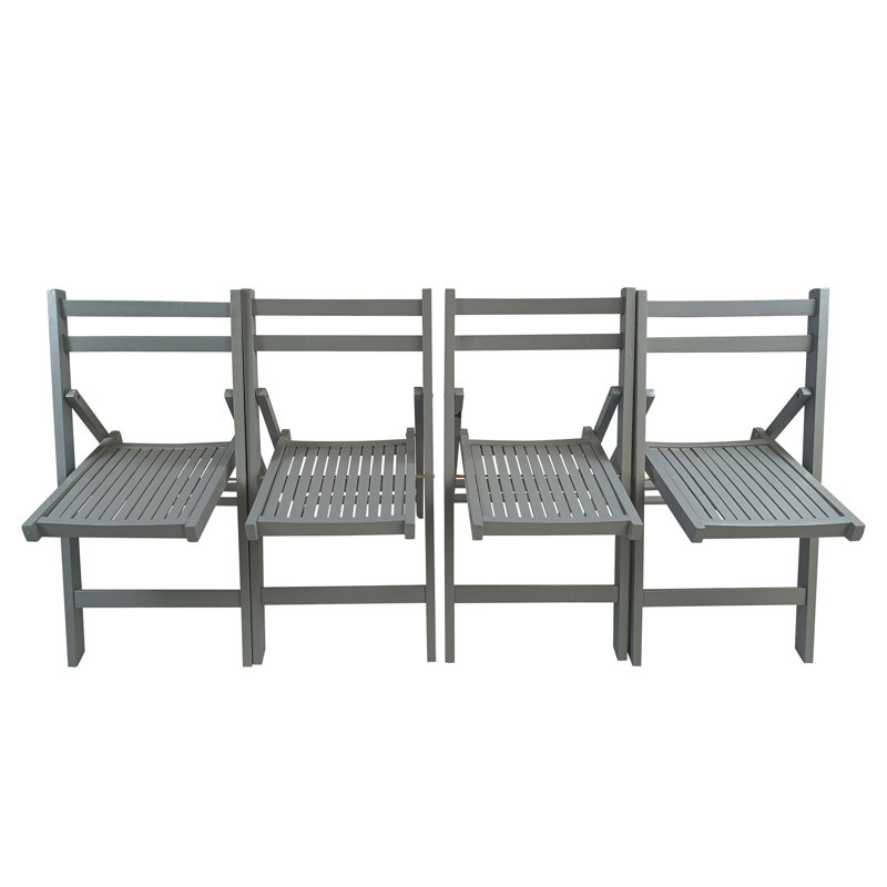 Ensemble de 4 chaises pliantes en bois à lattes Furniture, durables et élégantes pour l'intérieur et l'extérieur, Gris