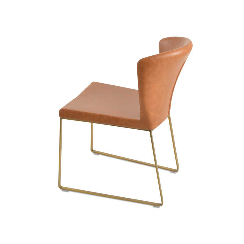 Capri 18'' H Upholstered Metal Side Chair, Caramel, Brass