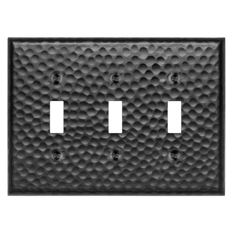 Hand Hammered 3-Gang Toggle Light Switch Wall Plate (Set of 2), Matte Black, 2