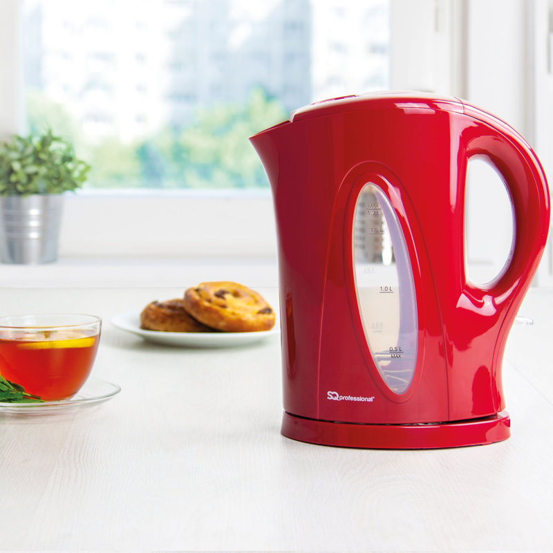 SQ Professional Blitz 1.7 L Plastic Whistling Electric Tea Kettle, Red