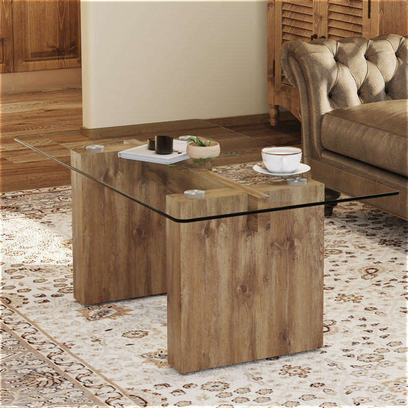 Javary Single Coffee Table, Brown, Clear