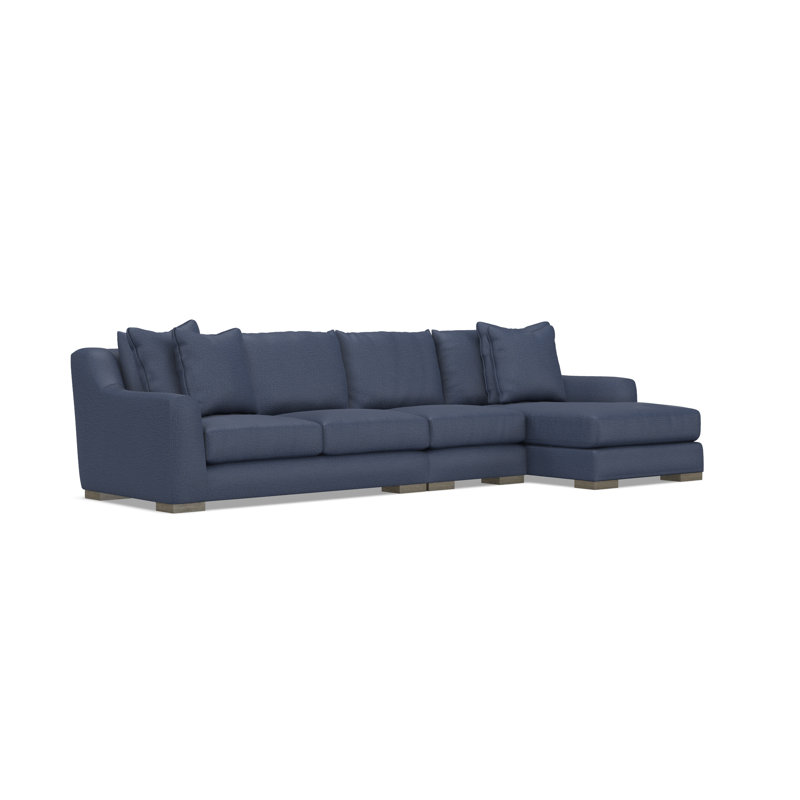 Sectional, Blue Polyester, 35" H x 135" W x 63.5" D, Right Hand Facing