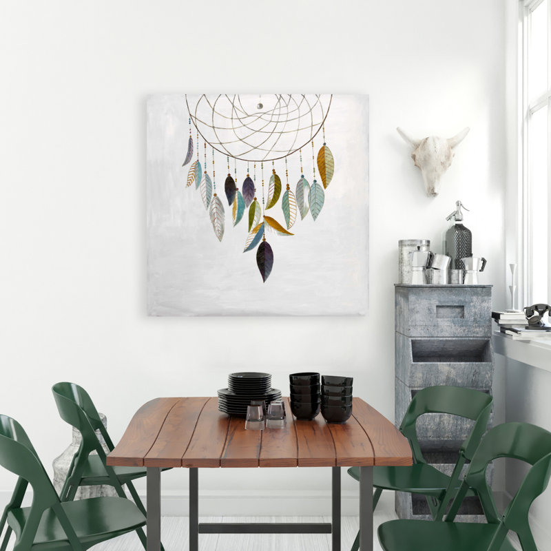 Capteur de rêves avec plumes - décor de toile bohémienne grise