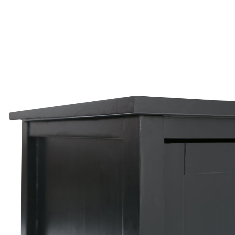 Black Solid Wood TV Media Stand with Cabinets for 50-inch TVs
