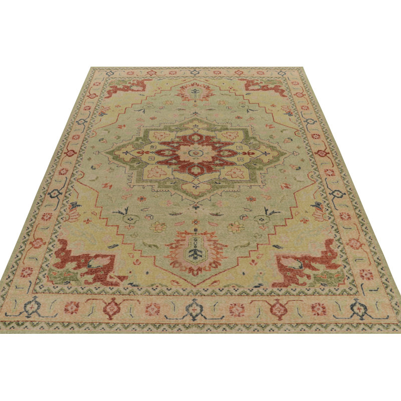 Distressed Homage Hand Knotted Wool Geometric Area Rug, Rectangle 13' x 18'