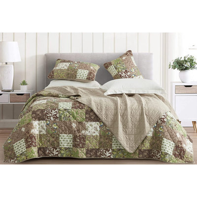 Boho Washed Cotton Floral Printed Patchwork Quilt Set
