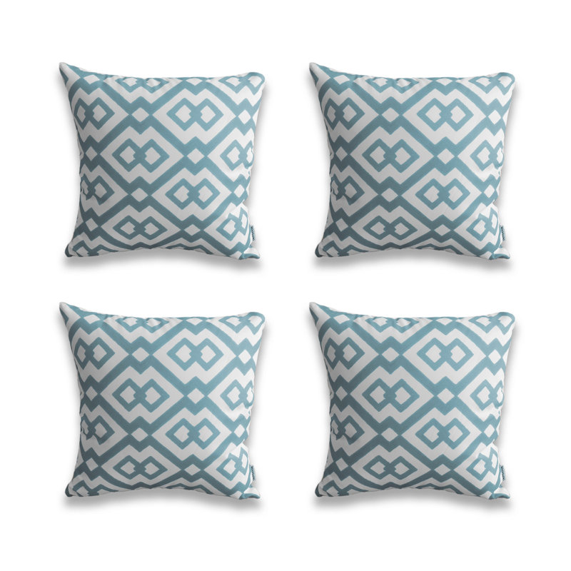 Ensemble de 4 coussins décoratifs imprimés sur une base blanche avec insertions (ensemble de 4), Bleu / blanc