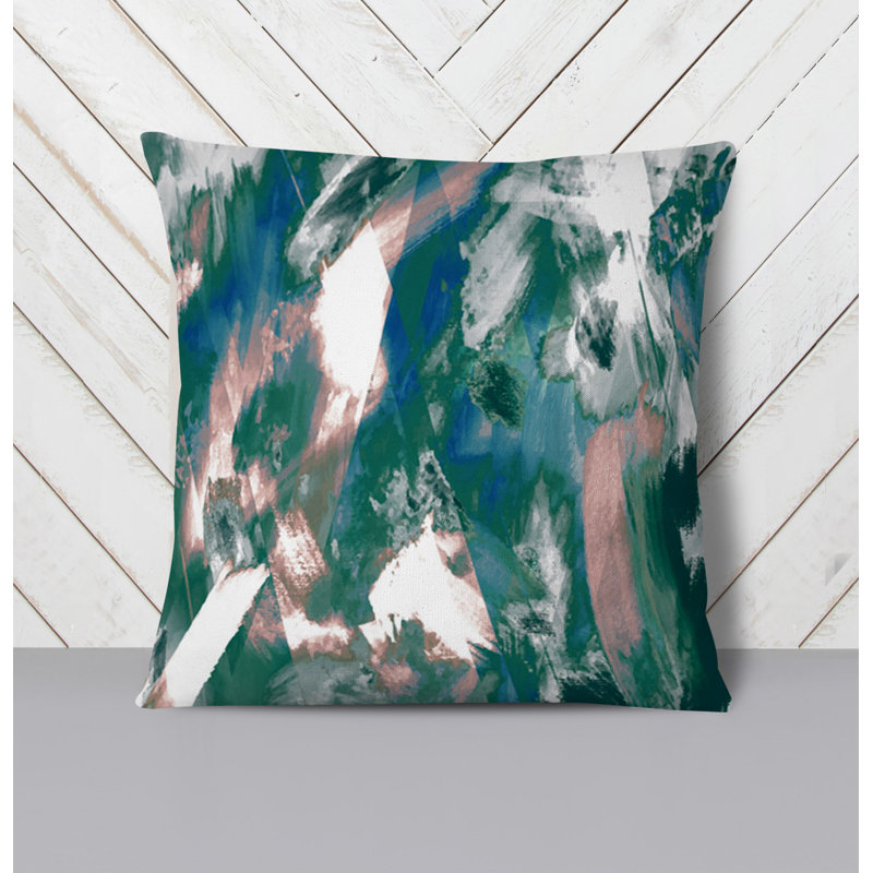 Throw Pillow With Insert, Blue/Green Abstract 5, 18"H x 18"W