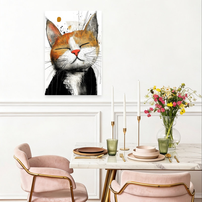 «Happy Ginger Cat Peaceful Contemporary», art mural, H 24 po x l 16 po