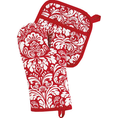 House of Hampton® Angelia Damask Potholder & Oven Mitt Set