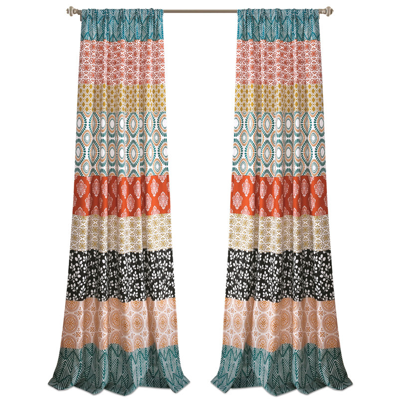 Bohemian Turquoise and Orange Polyester Light-Filtering Curtain Panels