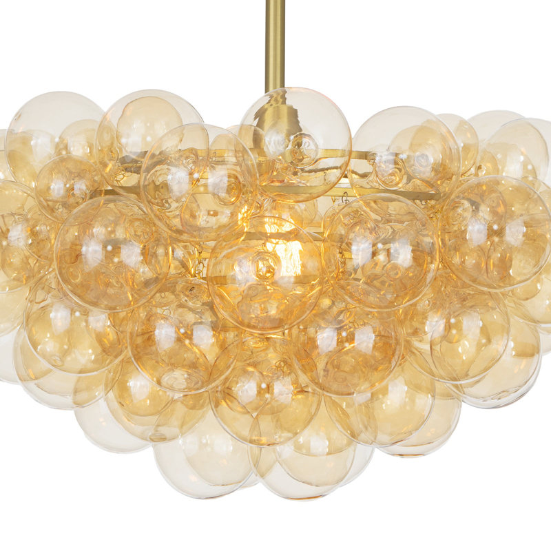 Bubbles Chandelier with Amber Glass, Natural Brass