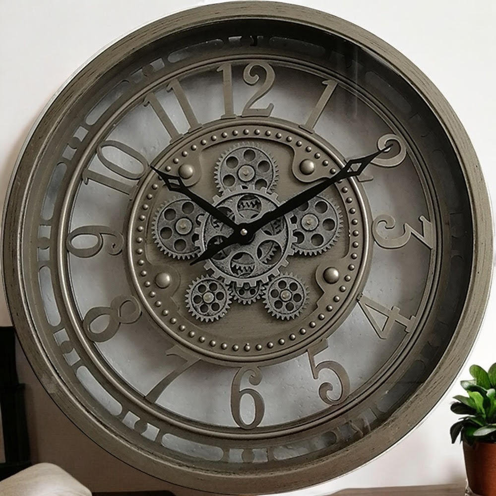 Souliere Modern Decorative Wall Clock | Visible Moving Gears Industrial Statement Timepiece for Living Room or Office