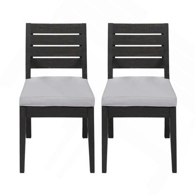 Ensemble de 2 chaises de salle à manger d'extérieur en bois d'acacia sans accoudoirs avec coussins résistants aux intempéries et panneaux à lattes