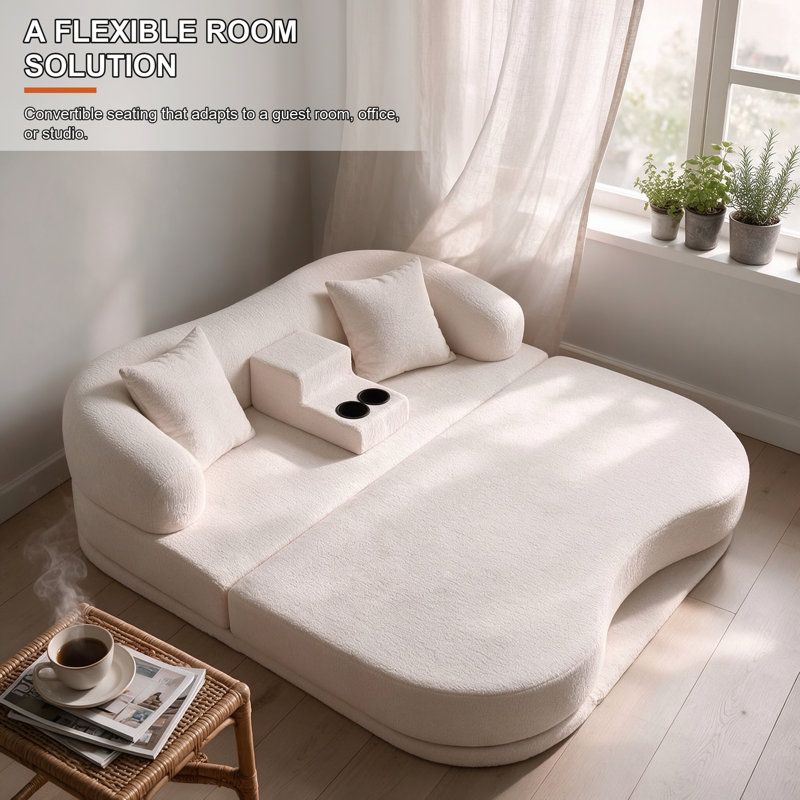 Upholstered 70.07 " Chenille Sofa Bed, Blanc cassé