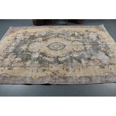 Tapis rétro, tapis audacieux, grand tapis 5,8 x 9 pi, tapis Oushak, tapis turcs, tapis audacieux beige