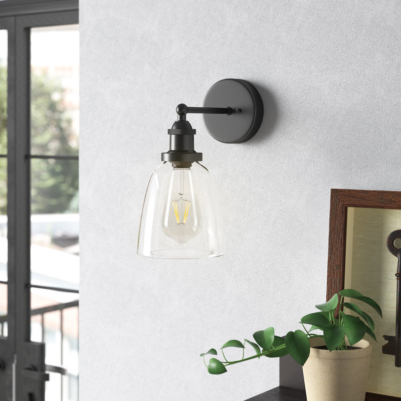 Gaige 1-light Dimmable Industrial Style Armed Sconce Wall Light, Clear