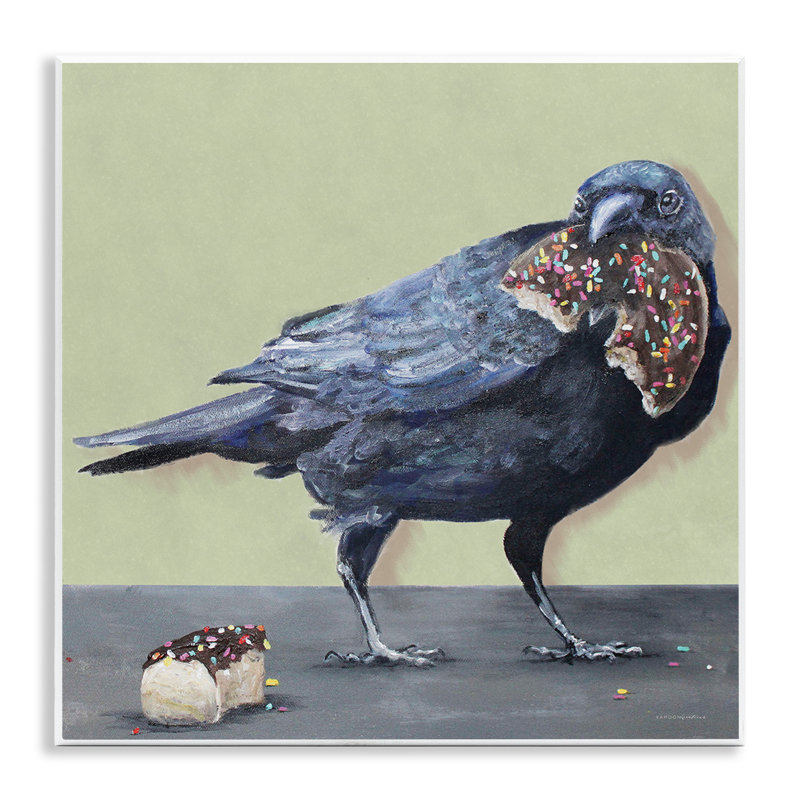 Corbeau mangeant un beignet, art mural par Kamdon Kreations