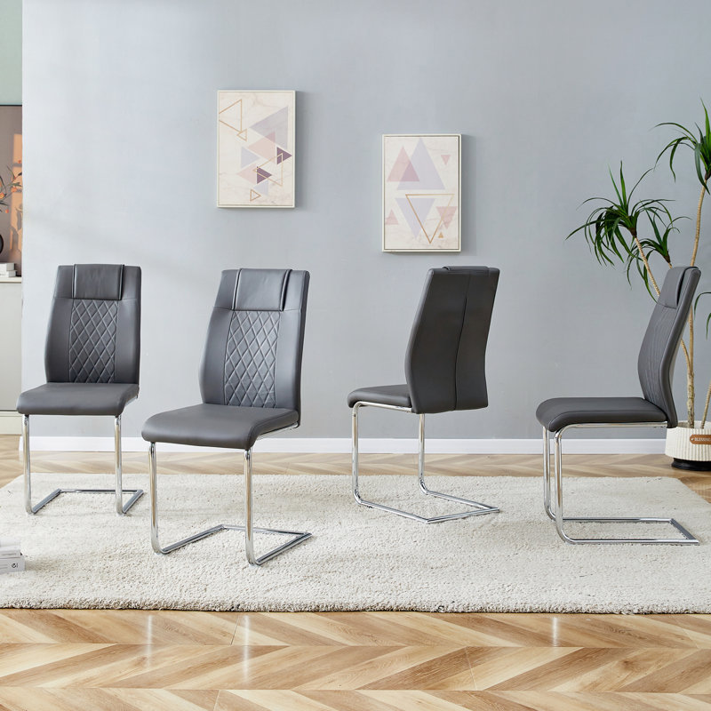 Chaises de salle à manger en similicuir, Blanc, Argent argent, Ensemble de 4