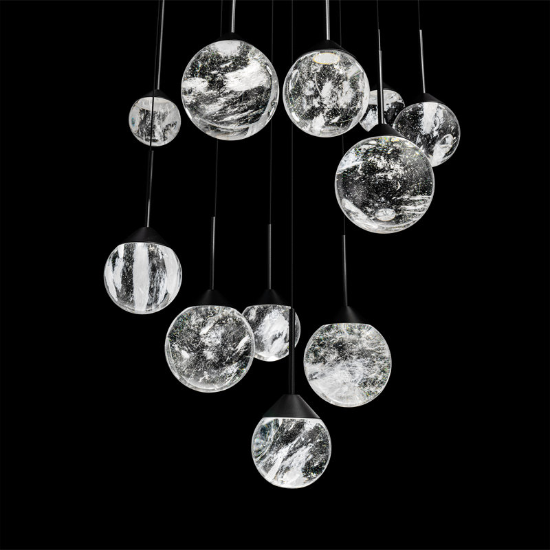 Quest 13 Light Crystal LED Multi-Light Pendant, Aged Brass