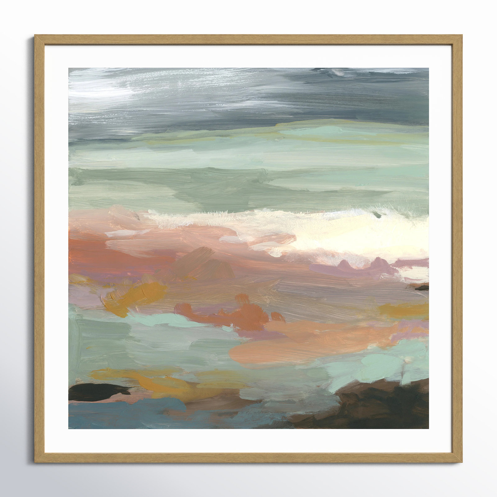Ocean Bluffs by Carol Robinson - Painting Print on Paper, Picture Framed Paper, 33.25" H x 33.25" W, Gold Bead