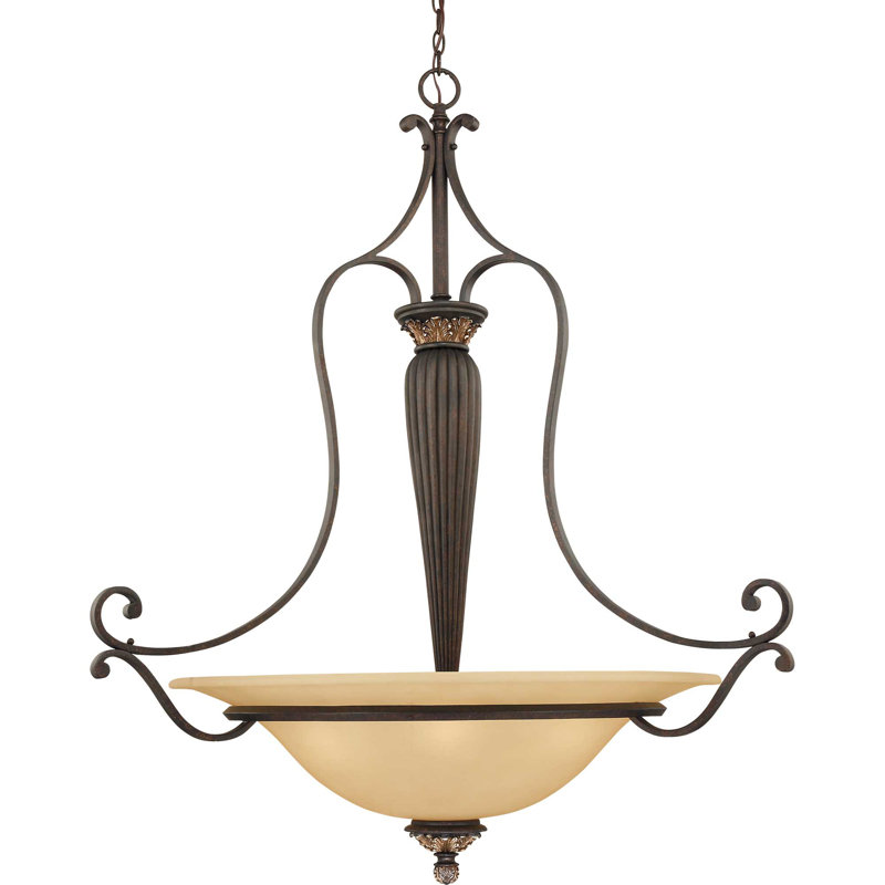  Luminaire suspendu d'intérieur en bronze antique à 5 lumières Bristol avec abat-jour en verre sépia