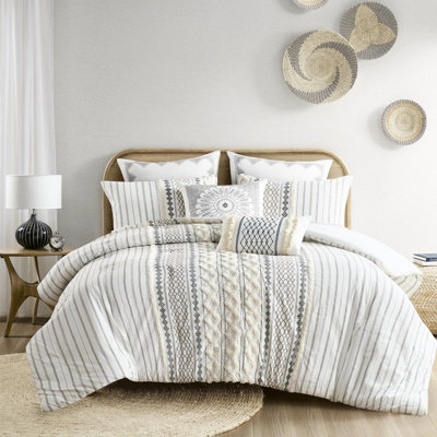 Édredon en coton pour lit double / grand, chenille, rembourrage, motif géométrique imprimé, 2 taies décoratives, lavable à la machine, literie en chenille, rembourrage, literie imprimée,