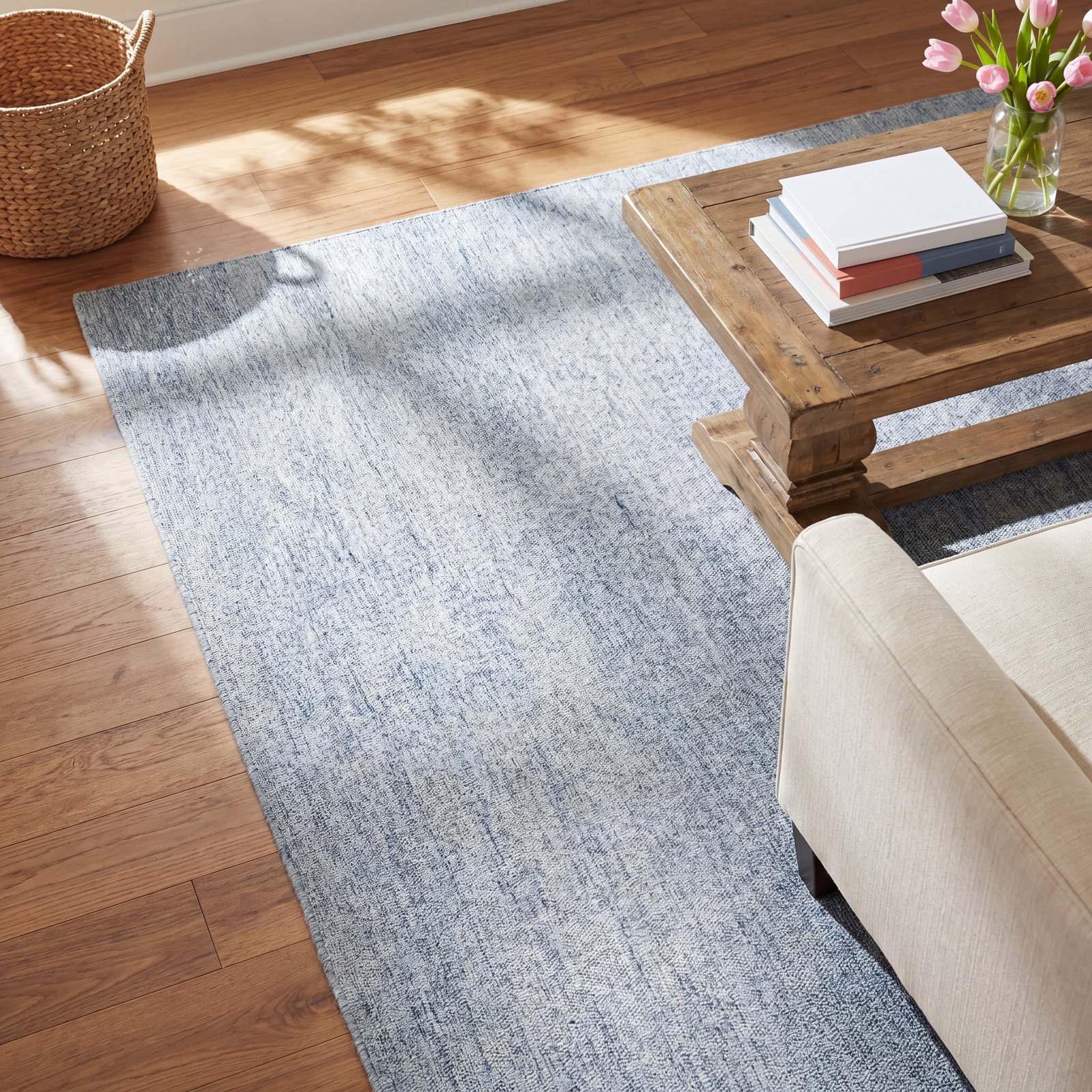 Criston Light Blue Sand Hand-Tufted Wool Rug, Rectangle 9' x 12'