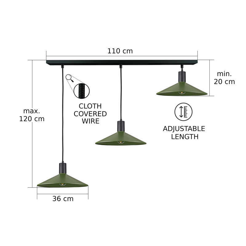 3 - Light Matte Black Dome Pendant, Black/Khaki