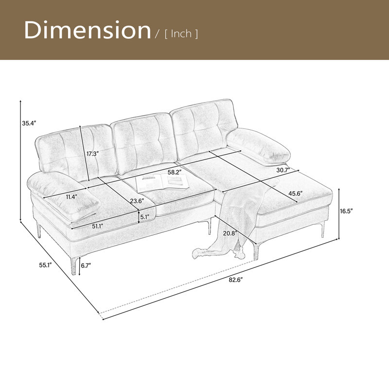 Canapés modulaires modernes en velours de 82,6 po en L pour salon, chambre à coucher, Gris clair