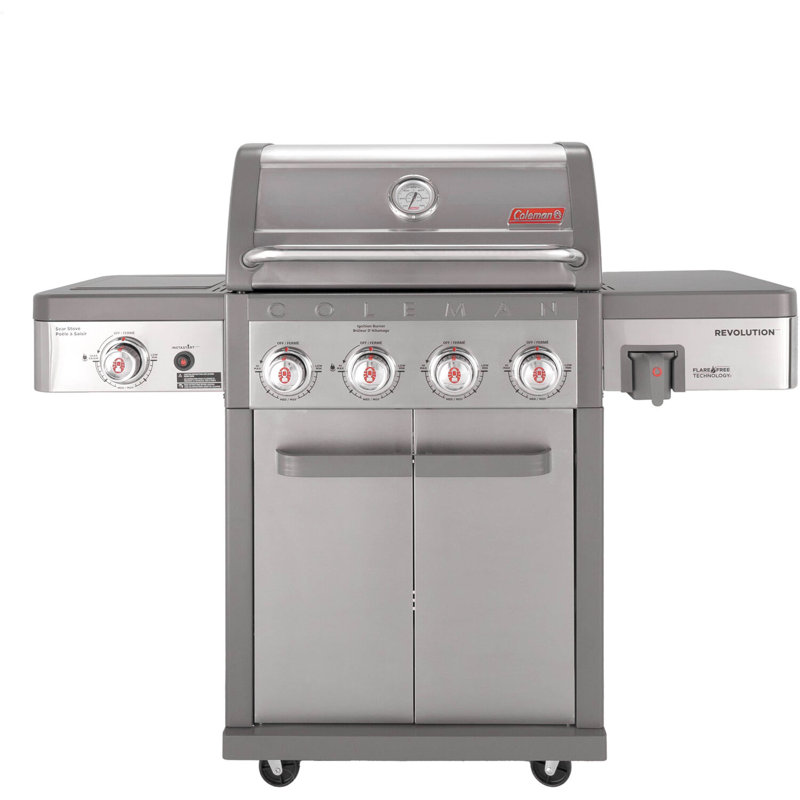 Coleman Revolution 4-Burner 50,000 BTU BBQ Gas Grill, Side Burner, 680-Sq. In. Total Cooking Surface