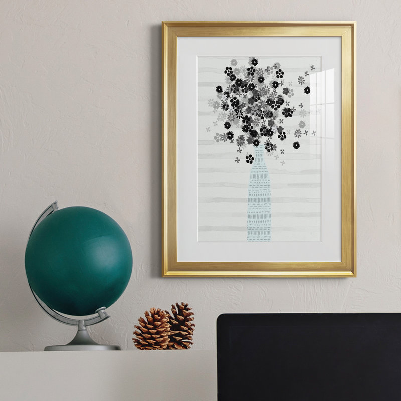 Bouquet de noir et blanc - Cadre photo, reproduction d'art sur papier, H 22,5 po x l 30,5 po x P 1,5 po, Or