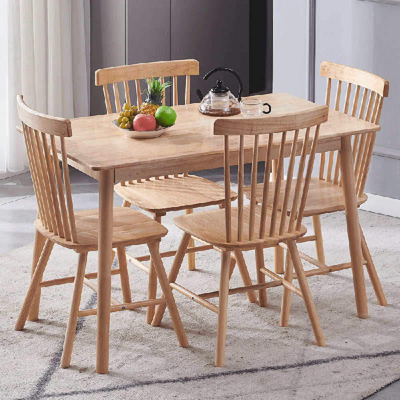 5 -Person Poplar Solid Wood Dining Set, Yellow2