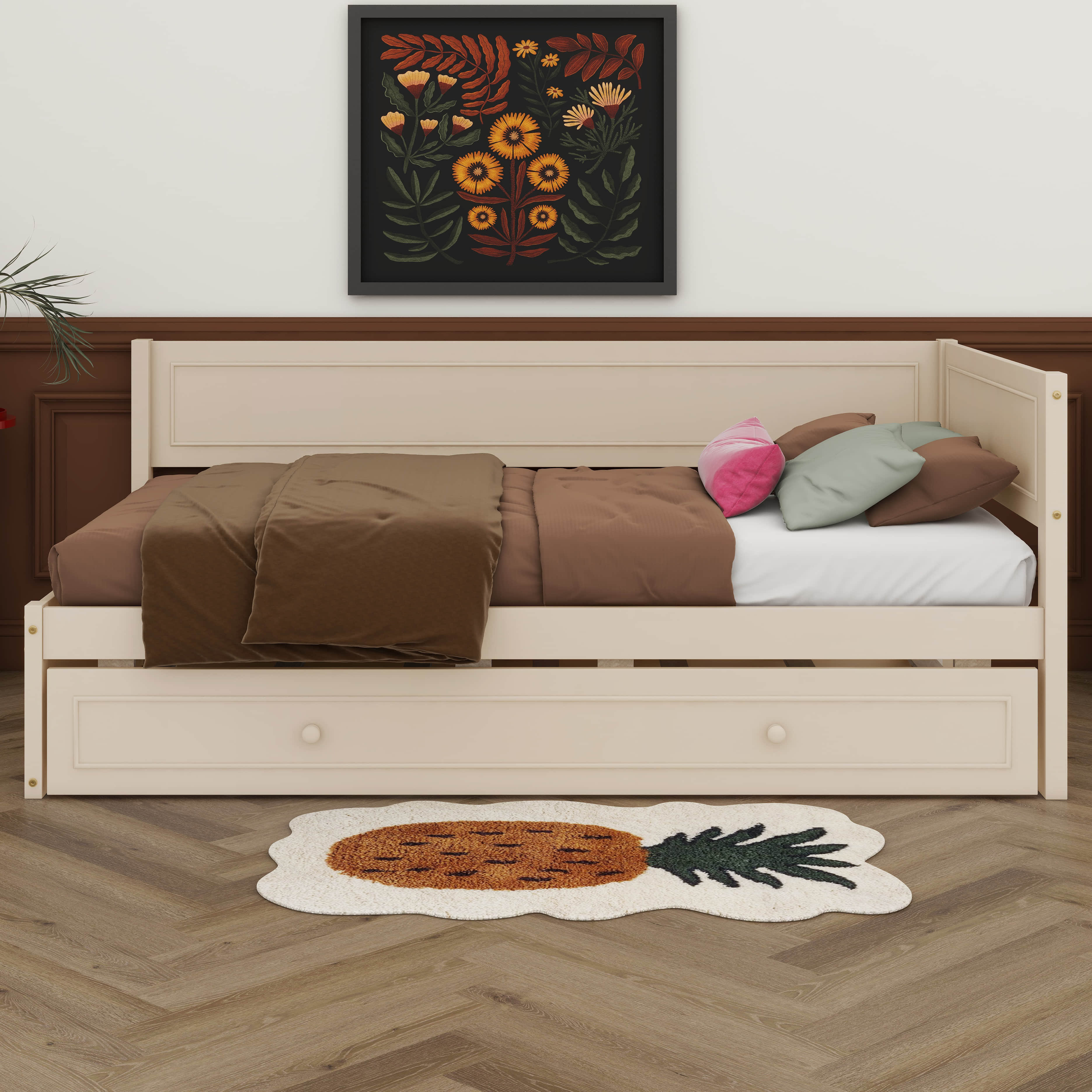 Lark Manor Twin Size Wood Daybed With Guardrail | Wayfair