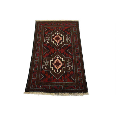 Tapis oriental rétro en laine brun noué à la main 2 pi 10 po x 4 pi 7 po Tribal