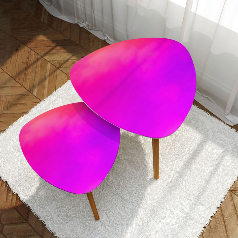 Triangle Nesting Coffee Table Set of 2 Vibrant Hot Pink Fuchsia Neon Purple blurred motion Abstract light End Table Modern Minimalist Side Table Set for Living Room Bedroom