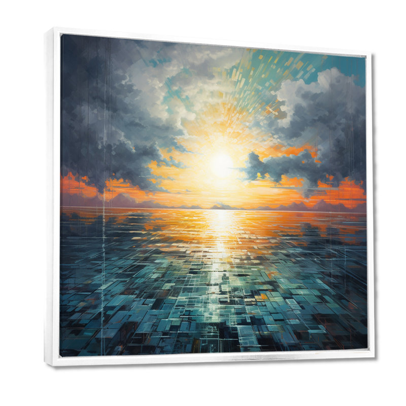 «Turquoise Minimal Lake Majestic Sunset - Sunset», reproduction d'art murale, Toile encadrée flottée blanche