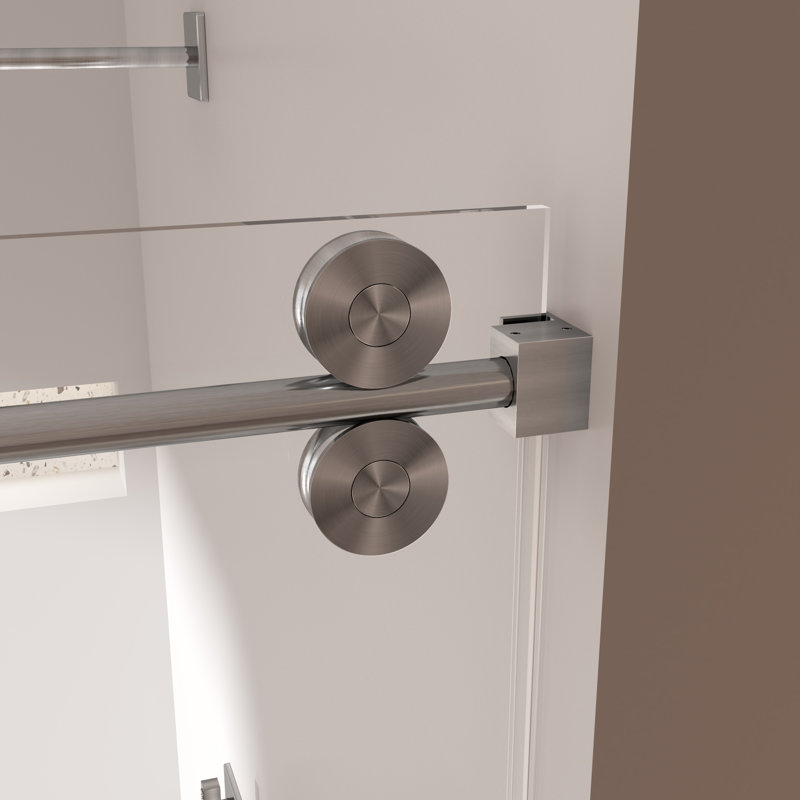 Porte de douche simple sans cadre coulissante de 56 à 60 po x 76 po avec verre trempé de 3/8 po et nickel brossé, Nickel