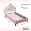 UK & EU Single & Double Upholstered Princess Bed With LED Crown Headboard, Pink Velvet-1736005525