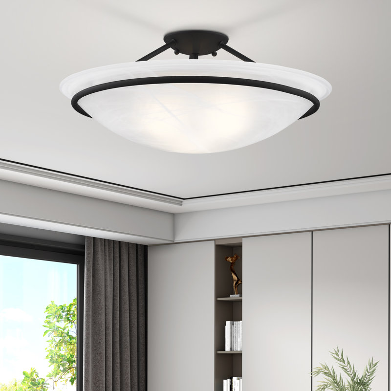 Wilbrecht Glass Semi Flush Mount, Black, 7 3/4" H 