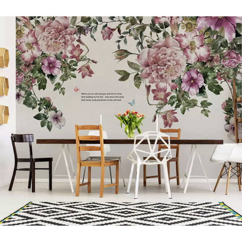 Papier peint amovible floral rétro, L 35,04 po x l 55 po, Non-Woven