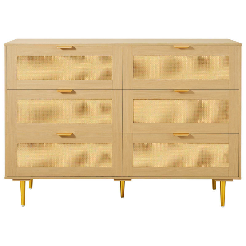 Commode 52,5 "en bois avec 6 tiroirs et pieds en métal
