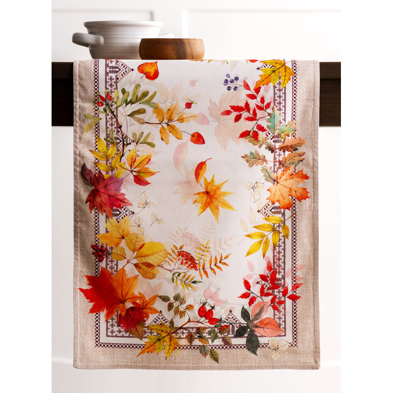 Floral 100% Cotton Thanksgiving Table Runner, 108" x 14.5"