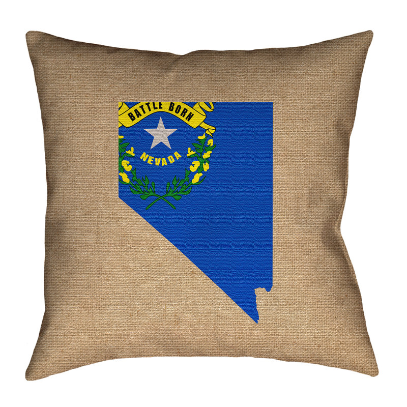 Housse de coussin en sergé de coton Katelyn Smith Nevada Flag, 26 po x 26 po, Brun / Bleu / Jaune