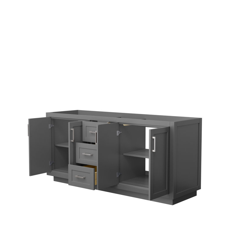 Base de meuble-lavabo double autoportant 71 po Miranda seulement, Gris foncé / nickel brossé