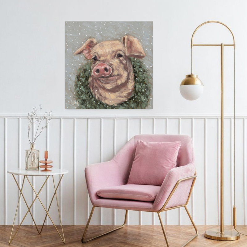 Contemporary Snowy Day At The Farm 3 with Winter Whimsical Art, H 32 po x l 32 po