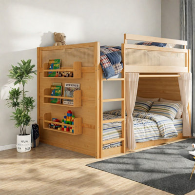 Lits avec rangement, lit superposé double au dessus d'un lit double, économiseur d'espace moderne